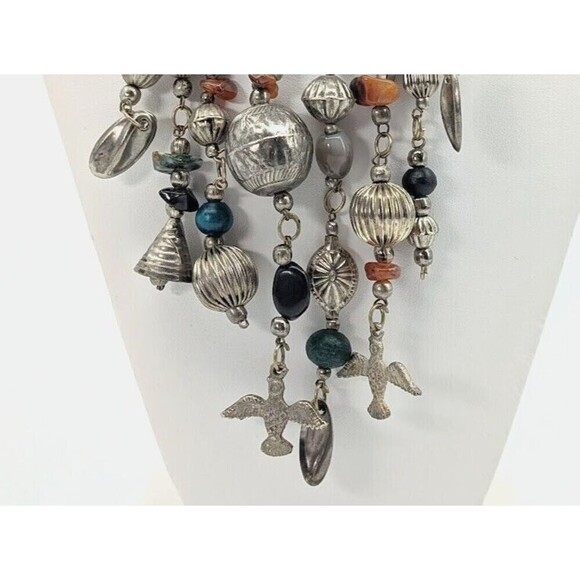 Vintage Cha Cha Necklace Silver Tone Dangle Bib Statement Gypsy Boho Chic - Picture 7 of 9